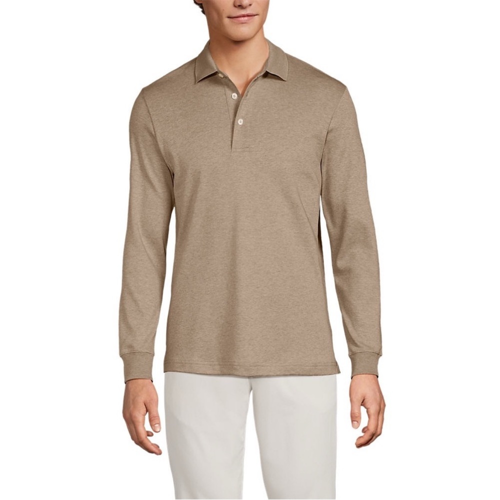 Men’s Lands' End Long Sleeve Polo in Cream Size L/T***FLAW***
